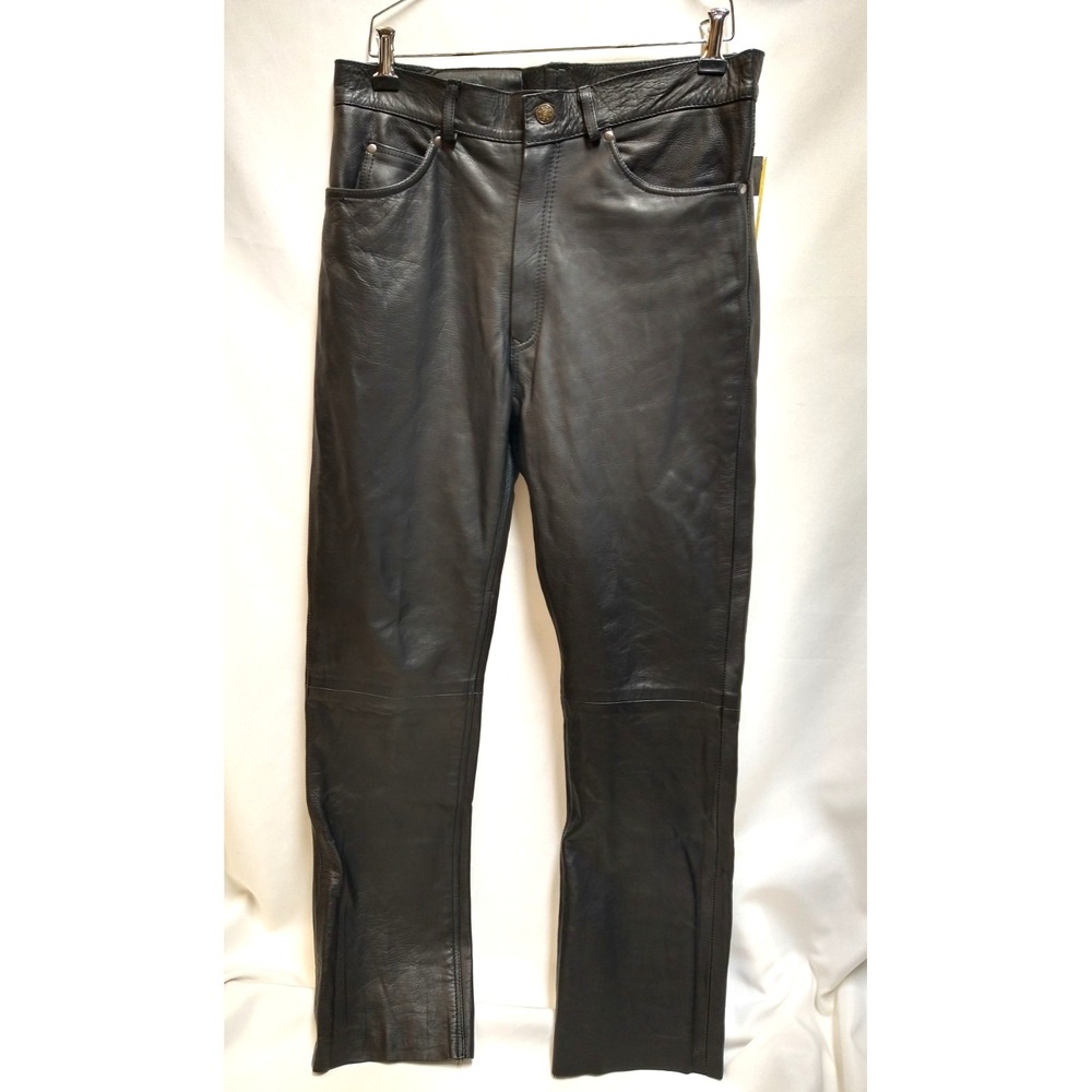 new DREAM APPAREL‎ QUALITY BLACK LEATHER PANTS, SIZE 34, LINED & READY TO RIDE